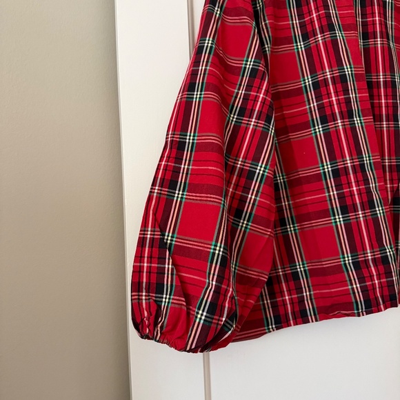 J.Crew XXL Red Tartan Plaid Puff-Sleeve Holiday Blouse - Picture 4 of 5